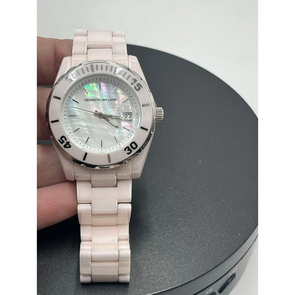 Kenneth Jay lane KJL Vintage Pale‎ Pink Ceramic 3000 series Womens Wrist Watch